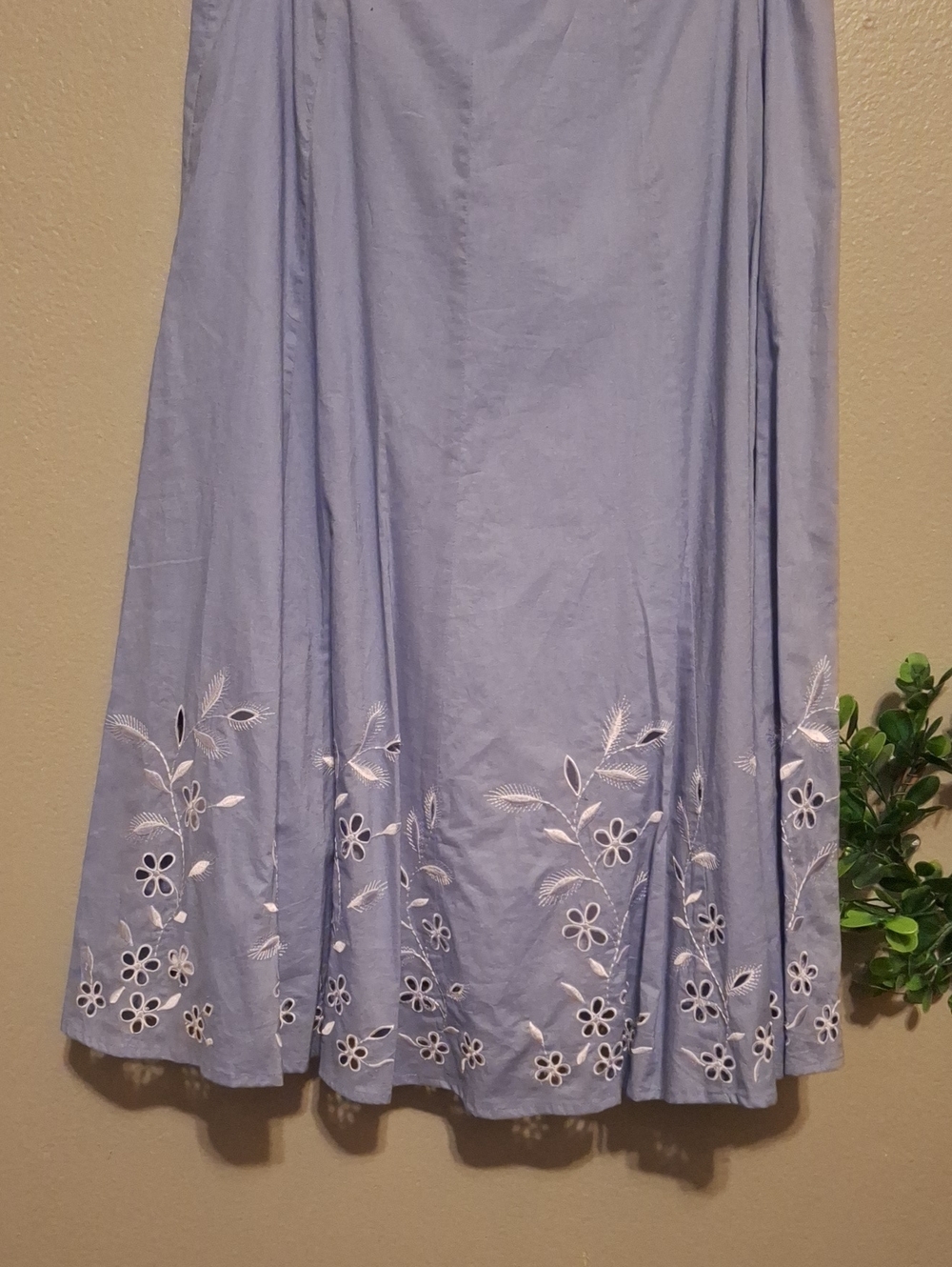 Light Blue Embroidered A-Line Skirt Lined